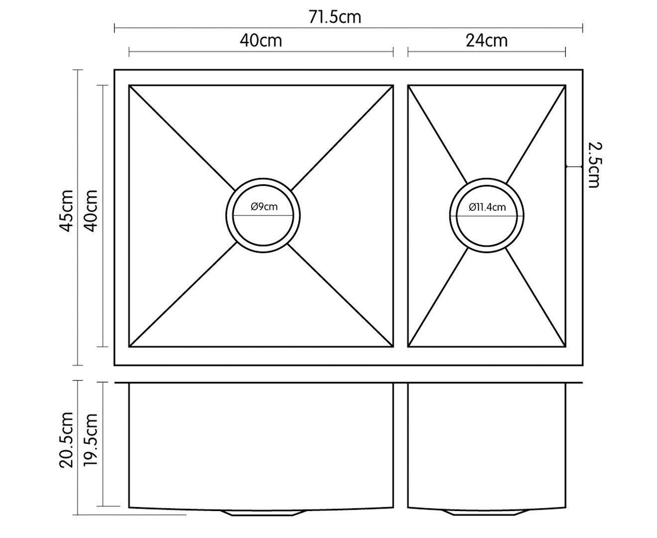 304 Stainless Steel Undermount Topmount Kitchen Laundry Sink - 715 x 450mm - John Cootes