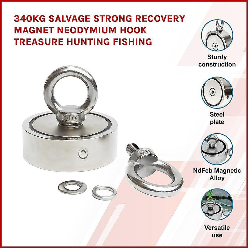 340Kg Salvage Strong Recovery Magnet Neodymium Hook Treasure Hunting Fishing - John Cootes