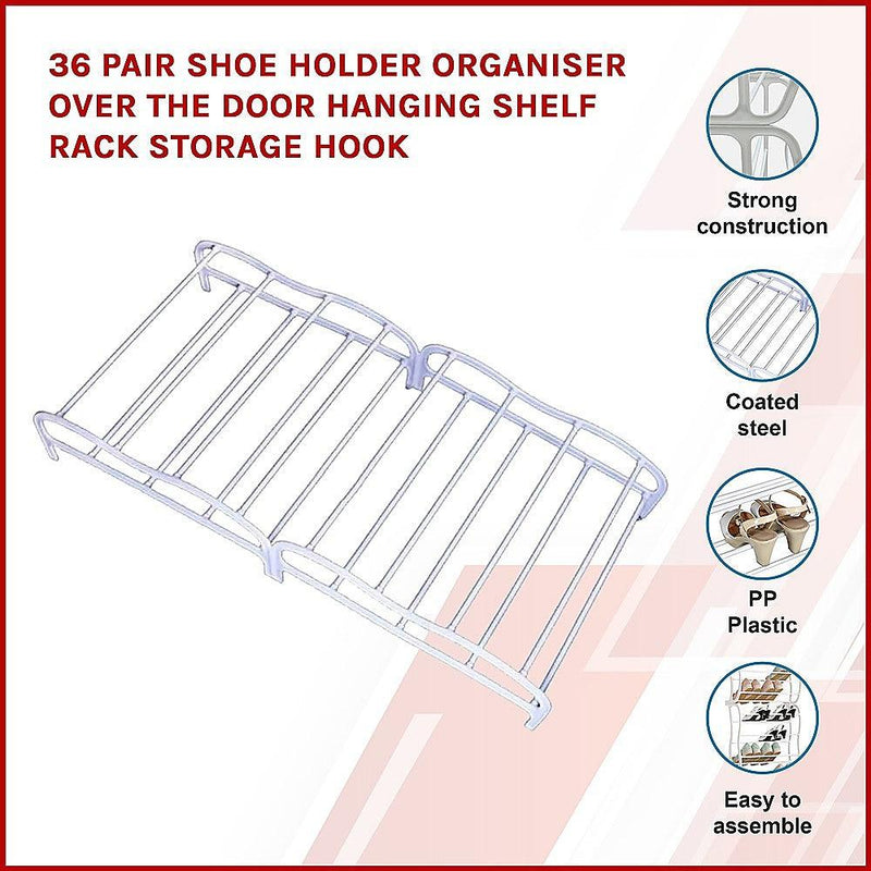 36 Pair Shoe Holder Organiser Over The Door Hanging Shelf Rack Storage Hook - John Cootes