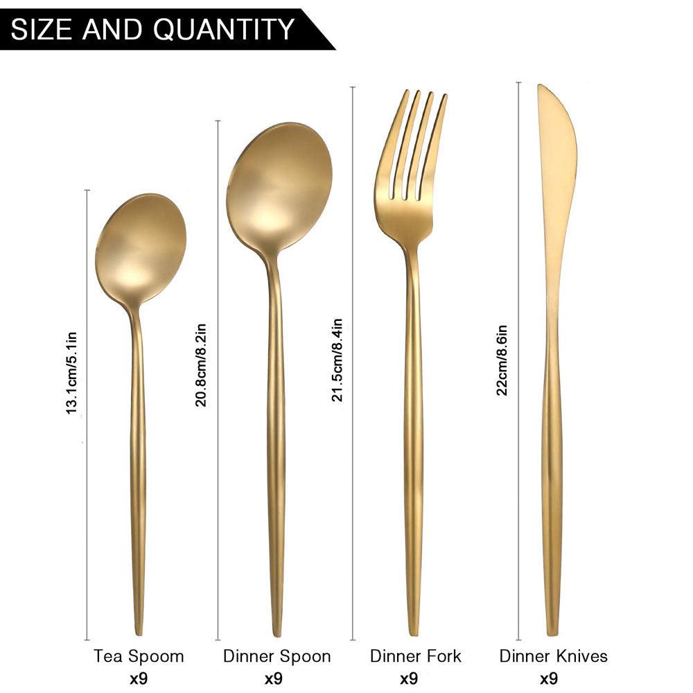 36-Piece Stainless Steel Gold Set, Knife Fork Spoon Flatware Set Cutlery Set, 9 sets - John Cootes