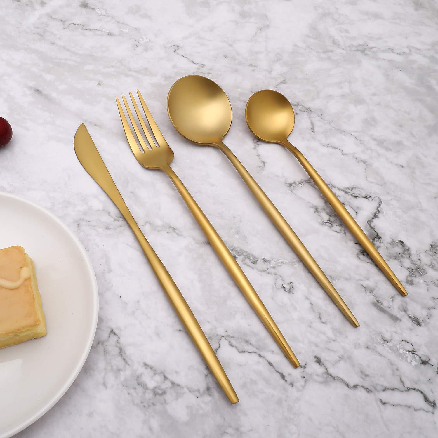 36-Piece Stainless Steel Gold Set, Knife Fork Spoon Flatware Set Cutlery Set, 9 sets - John Cootes