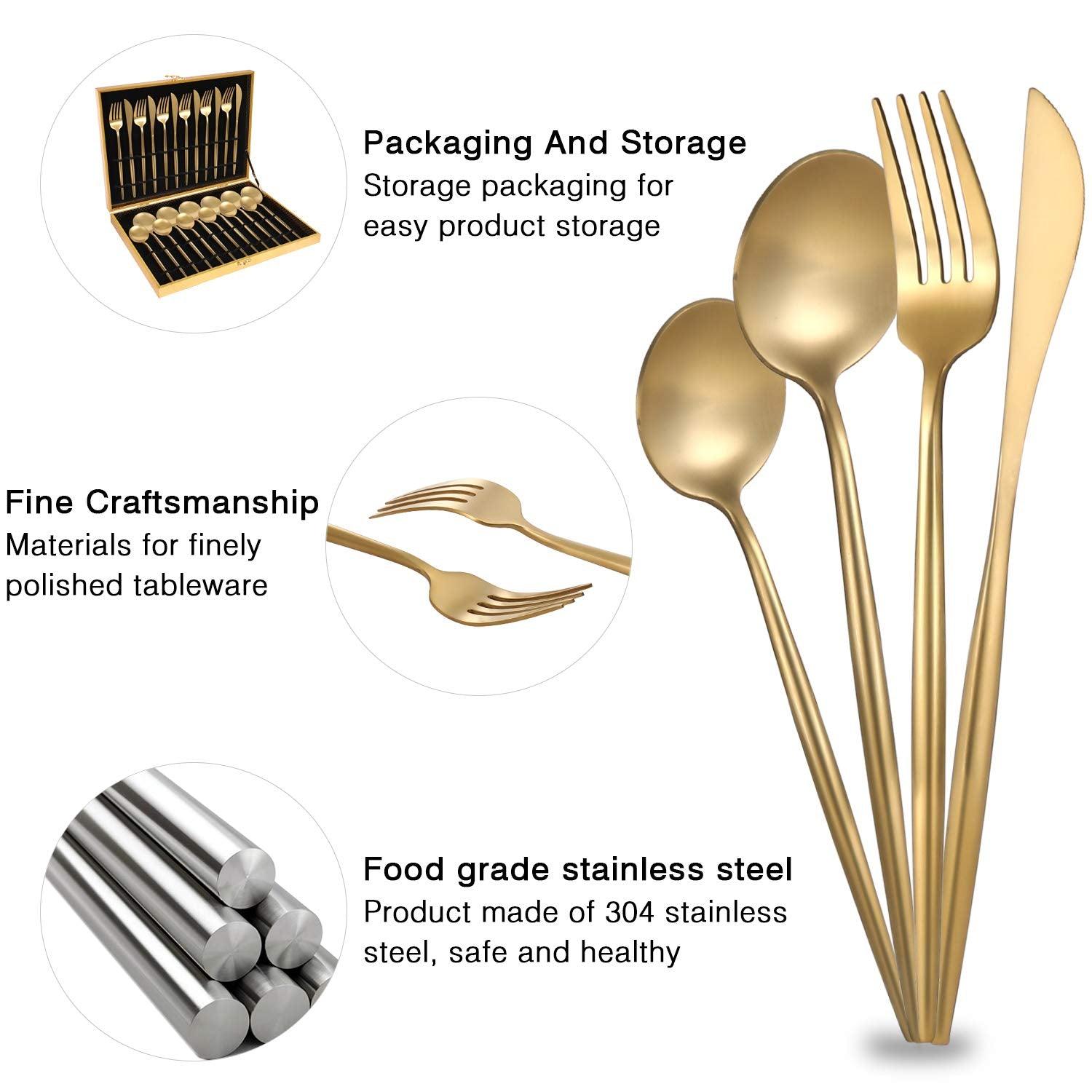 36-Piece Stainless Steel Gold Set, Knife Fork Spoon Flatware Set Cutlery Set, 9 sets - John Cootes