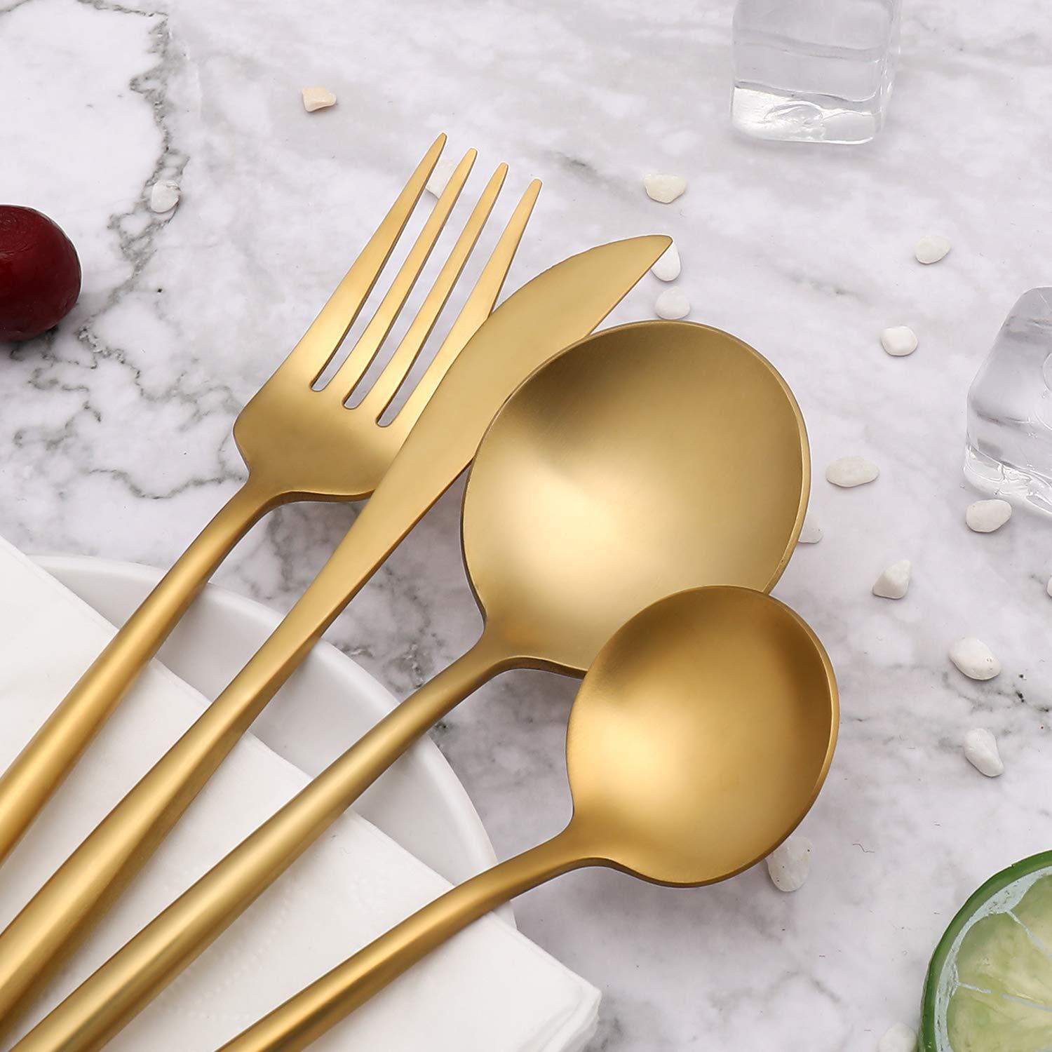 36-Piece Stainless Steel Gold Set, Knife Fork Spoon Flatware Set Cutlery Set, 9 sets - John Cootes