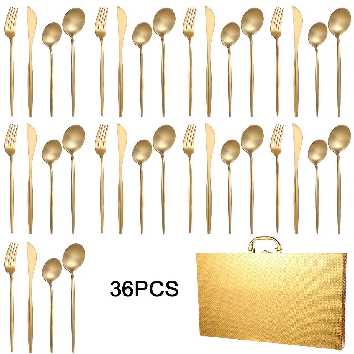 36-Piece Stainless Steel Gold Set, Knife Fork Spoon Flatware Set Cutlery Set, 9 sets - John Cootes