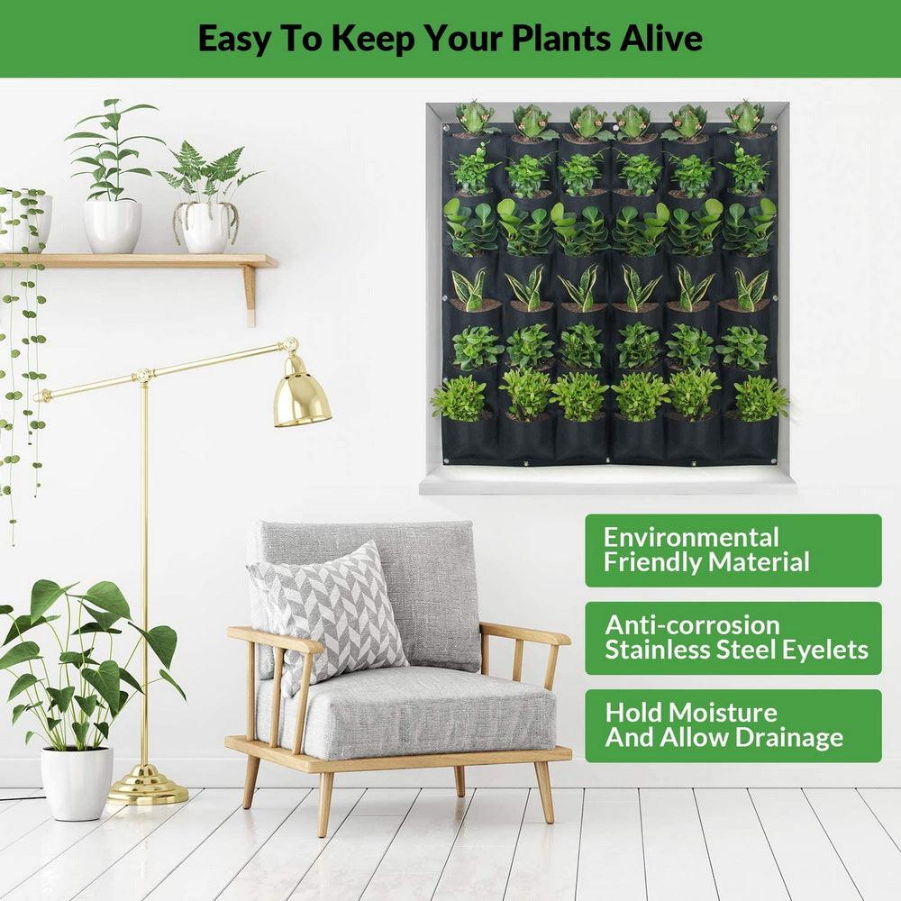 36 Pockets Wall Hanging Planter Planting Grow Bag Vertical Garden Vegetable Flower Black - John Cootes