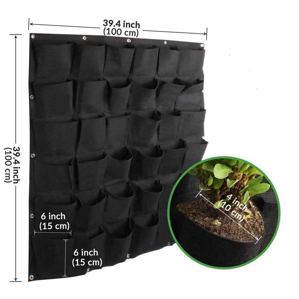36 Pockets Wall Hanging Planter Planting Grow Bag Vertical Garden Vegetable Flower Black - John Cootes