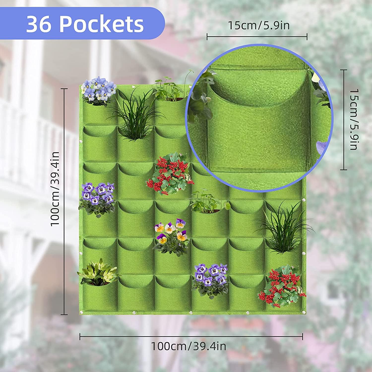 36 Pockets Wall Hanging Planter Planting Grow Bag Vertical Garden Vegetable Flower Green - John Cootes