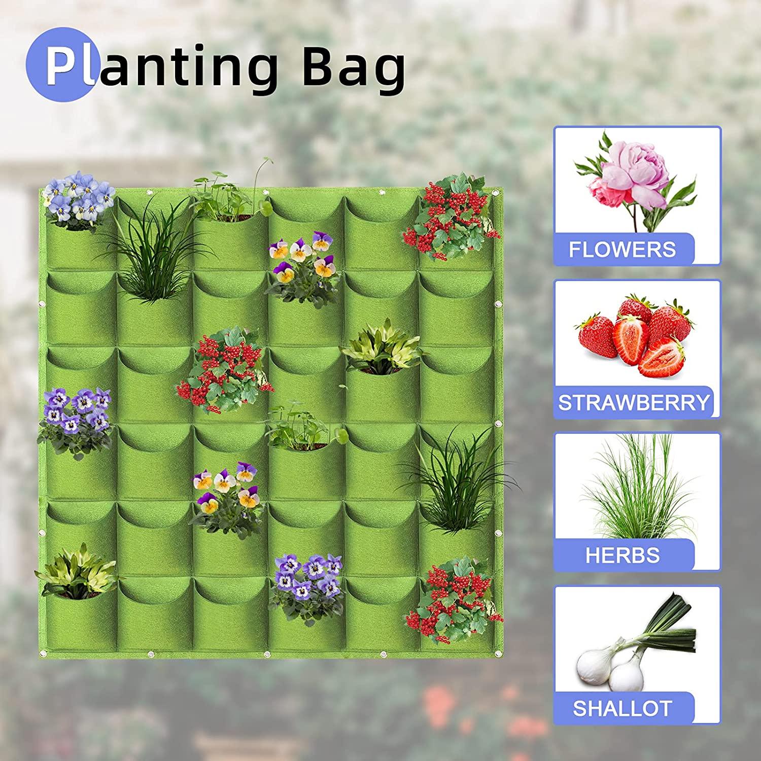 36 Pockets Wall Hanging Planter Planting Grow Bag Vertical Garden Vegetable Flower Green - John Cootes