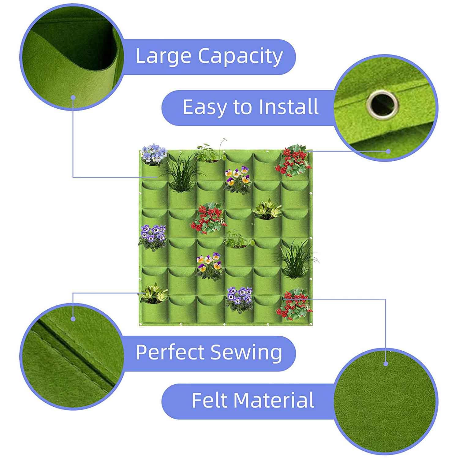 36 Pockets Wall Hanging Planter Planting Grow Bag Vertical Garden Vegetable Flower Green - John Cootes