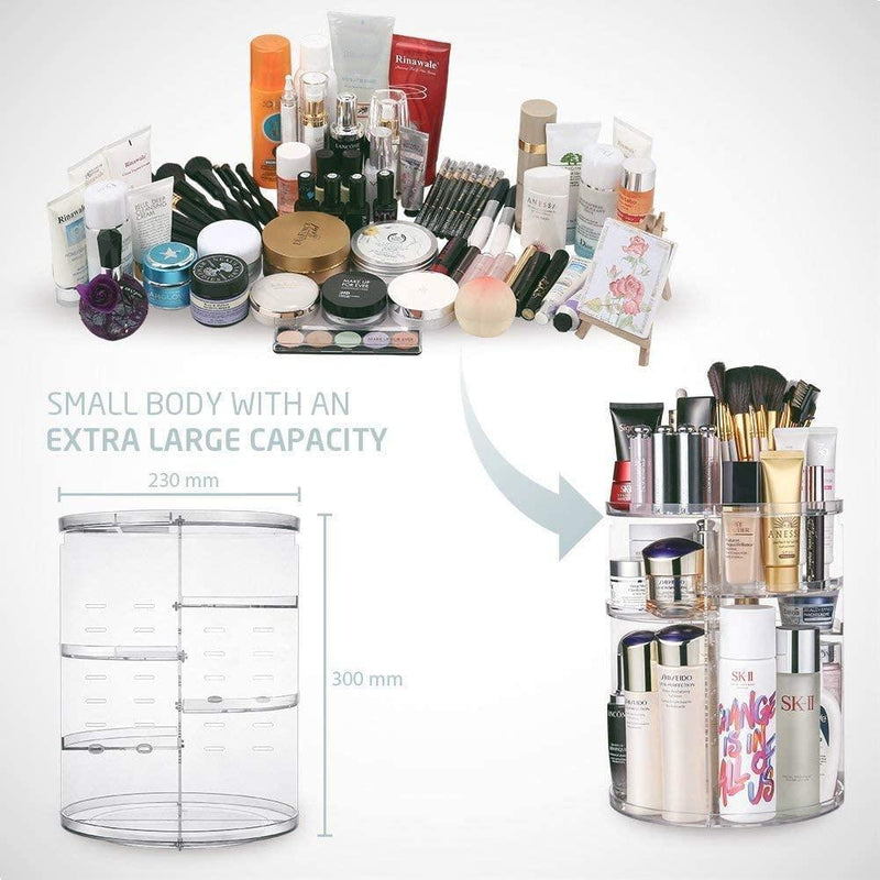 360 Degree Rotation Makeup Organizer Adjustable with Multifunction Cosmetic Storage Box - John Cootes