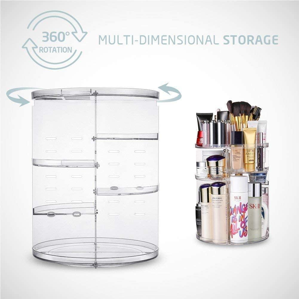 360 Degree Rotation Makeup Organizer Adjustable with Multifunction Cosmetic Storage Box - John Cootes