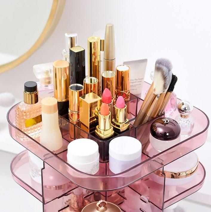 360 Rotating Large Capacity Makeup Organizer for Bedroom and Bathroom (Pink) - John Cootes