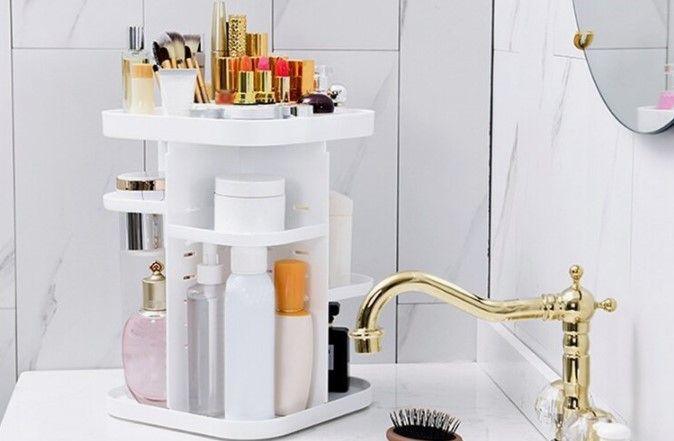 360 Rotating Large Capacity Makeup Organizer for Bedroom and Bathroom (White) - John Cootes