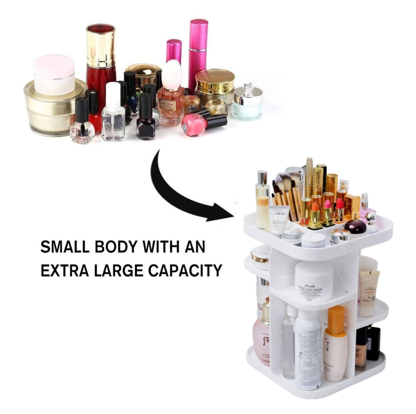 360 Rotating Large Capacity Makeup Organizer for Bedroom and Bathroom (White) - John Cootes