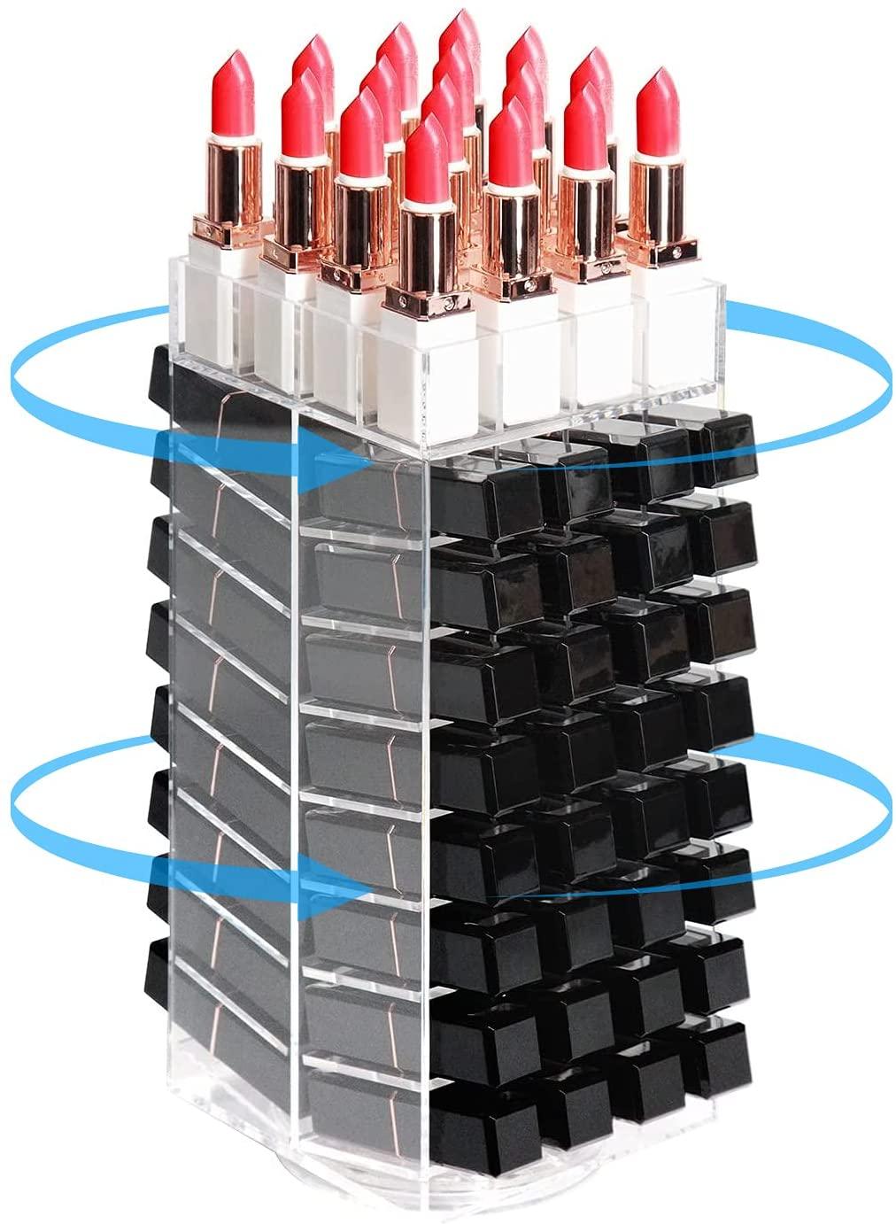 360 Rotating Lipstick Clear Acrylic Display Rack Organizer Stand Lazy Susan Makeup Cosmetics Storage Case Box Carousel Stunning Shelf with 80 Compartments - John Cootes