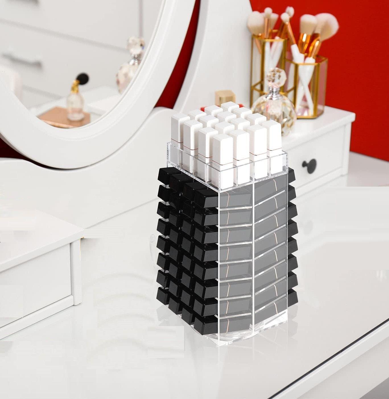 360 Rotating Lipstick Clear Acrylic Display Rack Organizer Stand Lazy Susan Makeup Cosmetics Storage Case Box Carousel Stunning Shelf with 80 Compartments - John Cootes
