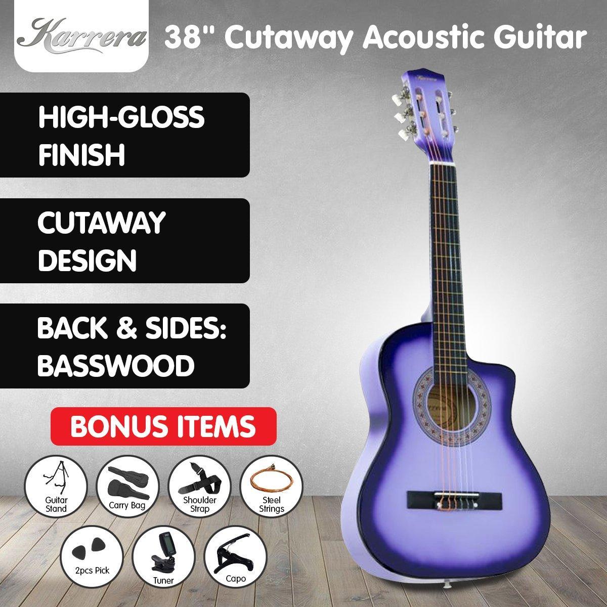 38in Pro Cutaway Acoustic Guitar with guitar bag - Purple Burst - John Cootes