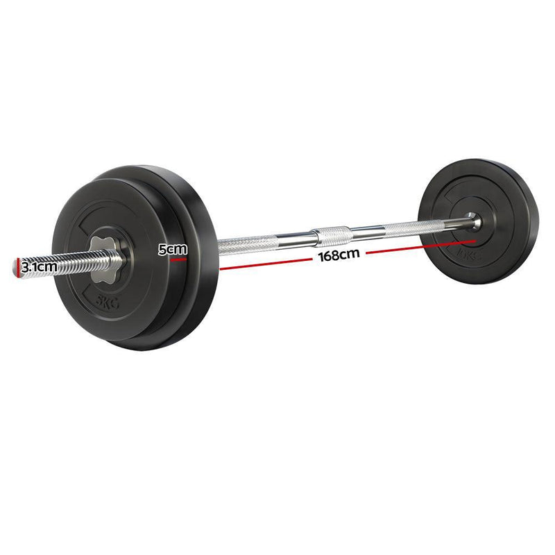 38KG Barbell Weight Set Plates Bar Bench Press Fitness Exercise Home Gym 168cm - John Cootes