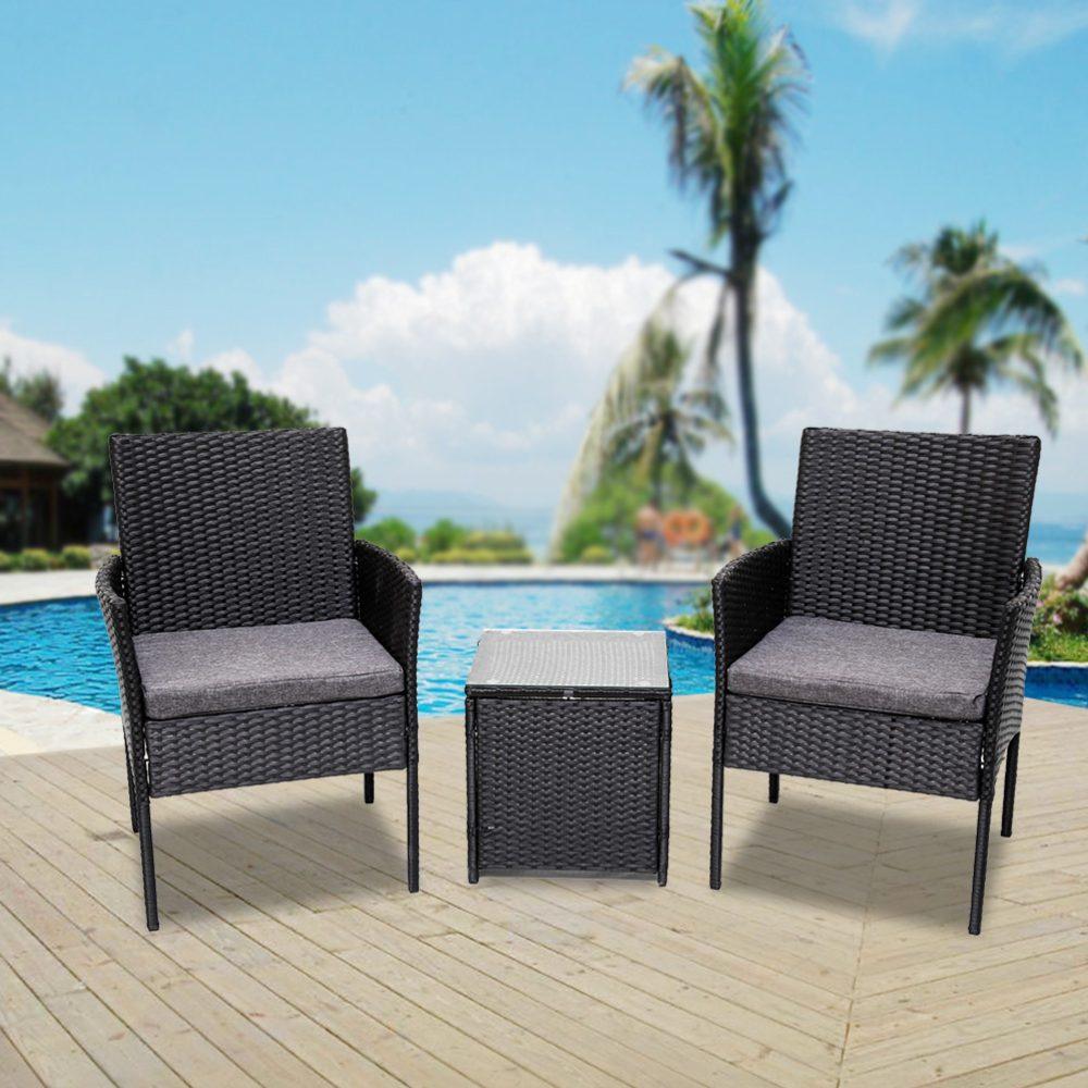 3PC Outdoor Table and Chairs Set &#8211; Black - John Cootes