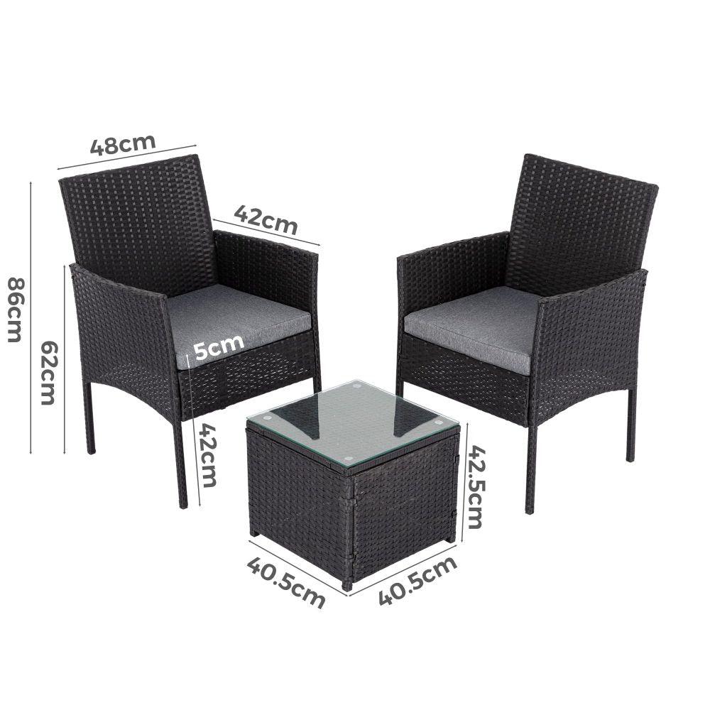 3PC Outdoor Table and Chairs Set &#8211; Black - John Cootes