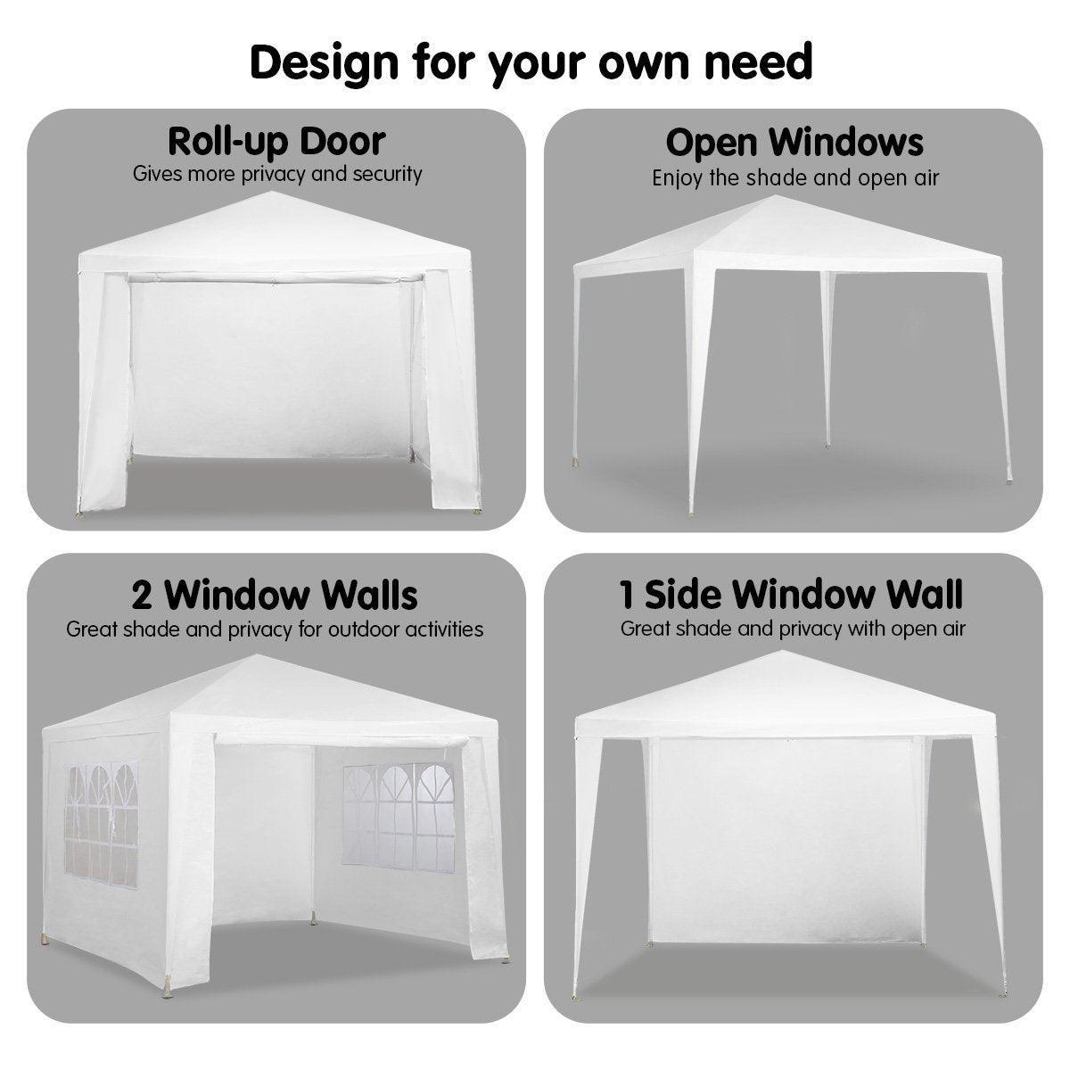 3x3m Wallaroo Outdoor Party Wedding Event Gazebo Tent - White - John Cootes