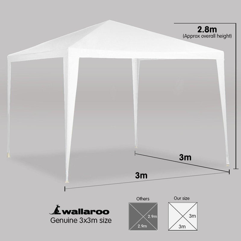 3x3m Wallaroo Outdoor Party Wedding Event Gazebo Tent - White - John Cootes