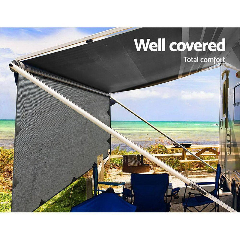 4.6M Caravan Privacy Screens 1.95m Roll Out Awning End Wall Side Sun Shade - John Cootes