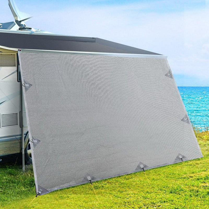 4.6M Caravan Privacy Screens 1.95m Roll Out Awning End Wall Side Sun Shade - John Cootes