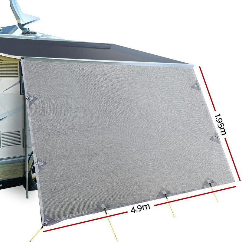 4.9M Caravan Privacy Screens 1.95m Roll Out Awning End Wall Side Sun Shade - John Cootes