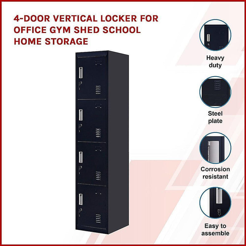 4-Door Vertical Locker for Office Gym Shed School Home Storage - John Cootes