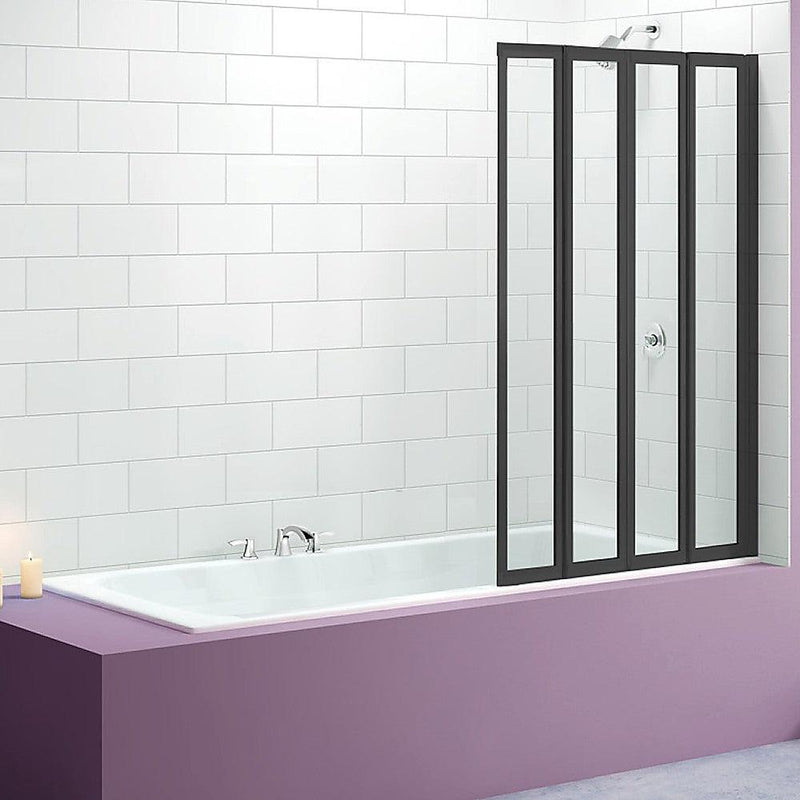 4 Fold Black Folding Bath Shower Screen Door Panel 1000 x 1400mm - John Cootes