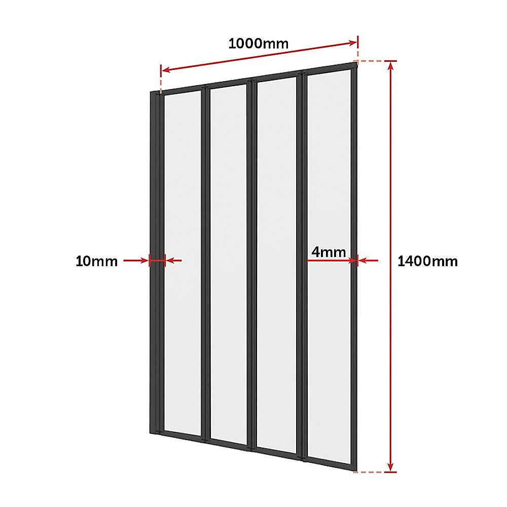4 Fold Black Folding Bath Shower Screen Door Panel 1000 x 1400mm - John Cootes