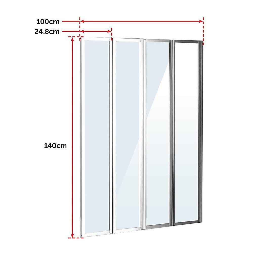 4 Fold Chrome Folding Bath Shower Screen Door Panel 1000 x 1400mm - John Cootes