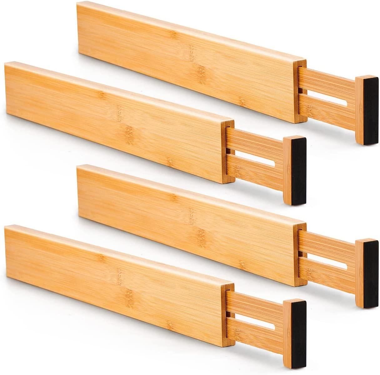 4 Pack Bamboo Adjustable Kitchen Drawer Dividers (Large, 44-55 cm) - John Cootes