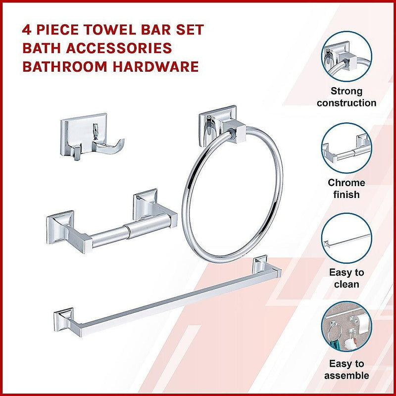 4 Piece Towel Bar Set Bath Accessories Bathroom Hardware - John Cootes