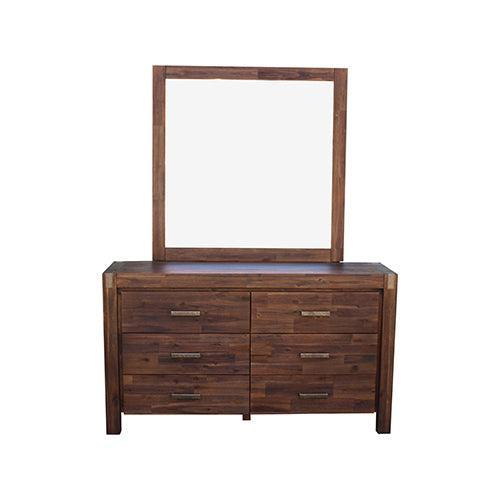 4 Pieces Bedroom Suite in Solid Wood Veneered Acacia Construction Timber Slat Queen Size Chocolate Colour Bed, Bedside Table & Dresser - John Cootes