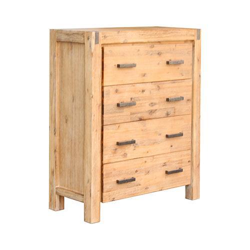 4 Pieces Bedroom Suite in Solid Wood Veneered Acacia Construction Timber Slat Queen Size Oak Colour Bed, Bedside Table & Tallboy - John Cootes