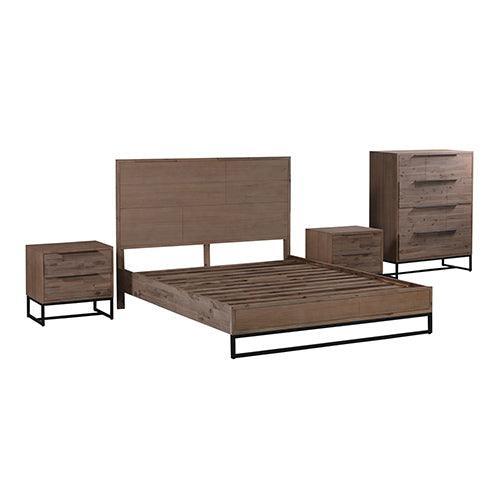 4 Pieces Bedroom Suite made in Solid Wood Acacia Veneered King Size Oak Colour 1X Bed, 2X Bedside Table & 1X Tallboy - John Cootes