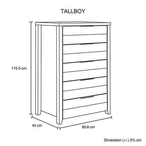 4 Pieces Bedroom Suite Natural Wood Like MDF Structure Double Size Oak Colour Bed, Bedside Table & Tallboy - John Cootes