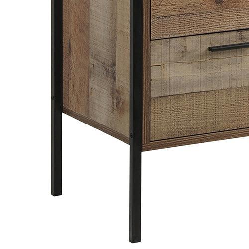 4 Pieces Bedroom Suite with Particle Board Contraction and Metal Legs Queen Size Oak Colour Bed, Bedside Table & Tallboy - John Cootes