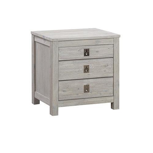 4 Pieces Bedroom Suite with Solid Acacia Wood Veneered Construction in King Size White Ash Colour Bed, Bedside Table & Tallboy - John Cootes