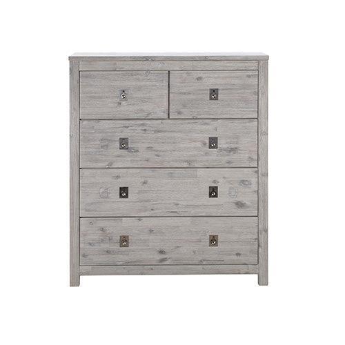 4 Pieces Bedroom Suite with Solid Acacia Wood Veneered Construction in King Size White Ash Colour Bed, Bedside Table & Tallboy - John Cootes