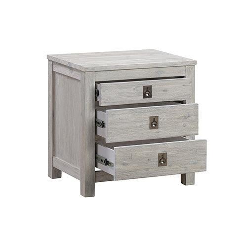4 Pieces Bedroom Suite with Solid Acacia Wood Veneered Construction in Queen Size White Ash Colour Bed, Bedside Table & Tallboy - John Cootes