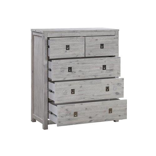 4 Pieces Bedroom Suite with Solid Acacia Wood Veneered Construction in Queen Size White Ash Colour Bed, Bedside Table & Tallboy - John Cootes