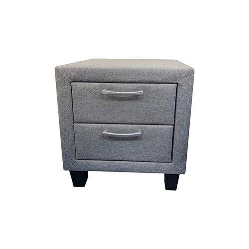 4 Pieces Storage Bedroom Suite Upholstery Fabric in Light Grey with Base Drawers King Size Oak Colour Bed, Bedside Table & Tallboy - John Cootes