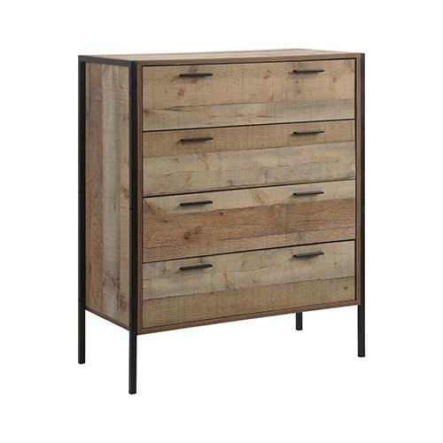 4 Pieces Storage Bedroom Suite with Particle Board Contraction and Metal Legs Queen Size Oak Colour Bed, Bedside Table & Tallboy - John Cootes