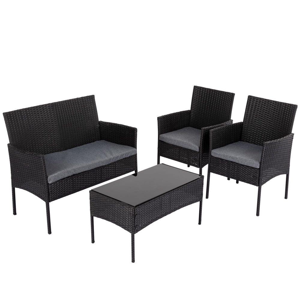 4 Seater Wicker Outdoor Lounge Set &#8211; Black - John Cootes