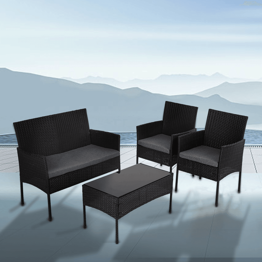 4 Seater Wicker Outdoor Lounge Set &#8211; Black - John Cootes