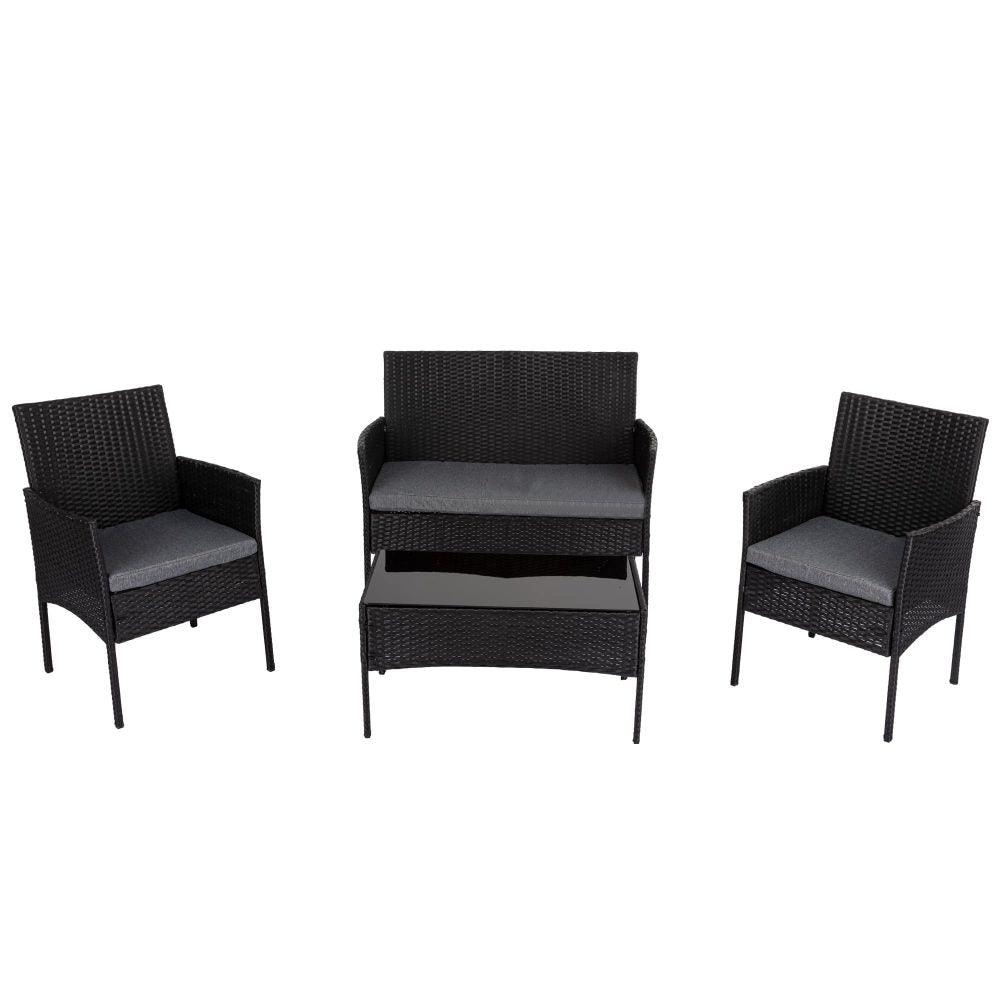 4 Seater Wicker Outdoor Lounge Set &#8211; Black - John Cootes