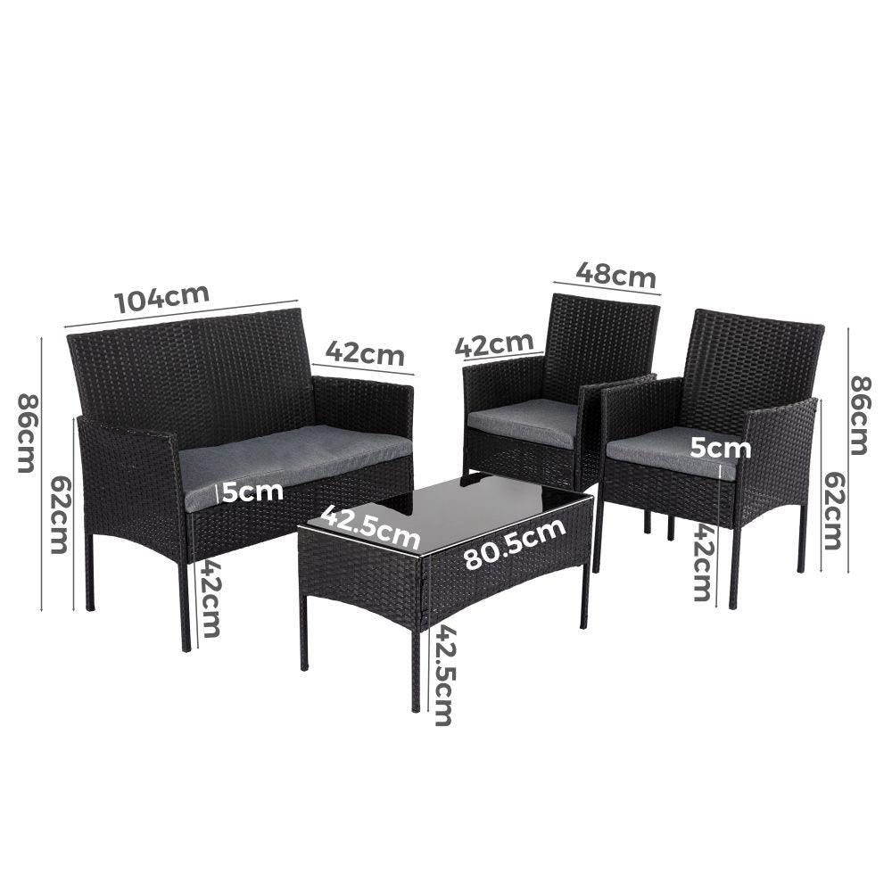 4 Seater Wicker Outdoor Lounge Set &#8211; Black - John Cootes